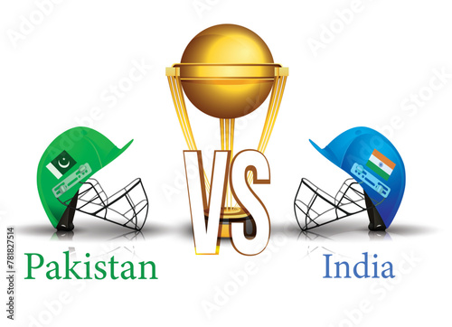 India vs Pakistan,  match header or banner with  winning trophy on white background.