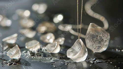 collection of handcrafted jewelry pieces inspired by the organic forms and shimmering surfaces of water drops, using materials such as glass, crystal, and sterling silver  photo