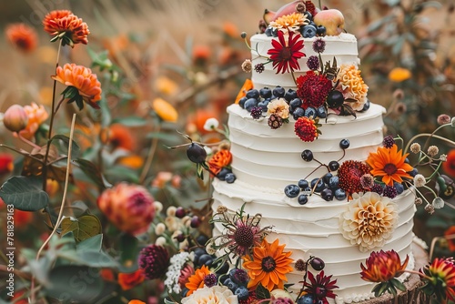 Wallpaper Mural Rustic, eco friendly cake with layers of vegan, gluten free tiers, decorated with seasonal, organic fruits and flowers, in an outdoor, countryside setting. Torontodigital.ca