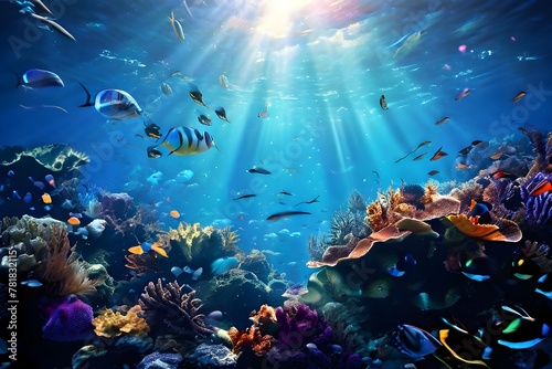 underwater dream scape with marine life intertwined with surreal digital effects