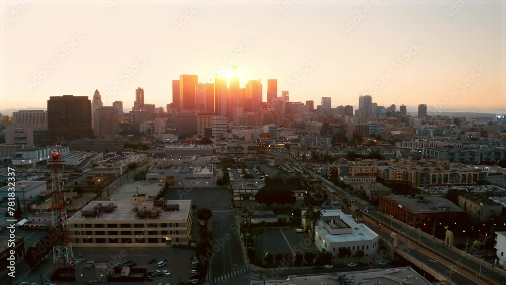 Aerial Shot of Los Angeles Downtown Sunset. skyscrapers and office buildings. Aerial Shot of Los Angeles Downtown Sunset. skyscrapers and office buildings.