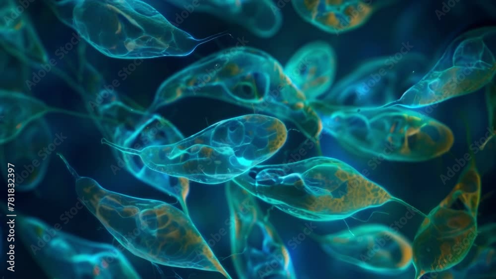 A chaotic view of Toxoplasma gondii s their crescent shapes infiltrating the tissues of a mouse brain. . AI generation. A chaotic view of Toxoplasma gondii s their crescent shapes infiltrating the tissues of a mouse brain. . AI generation.