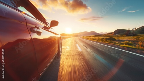 Create a compelling image capturing the essence of a road journey on a highway. 