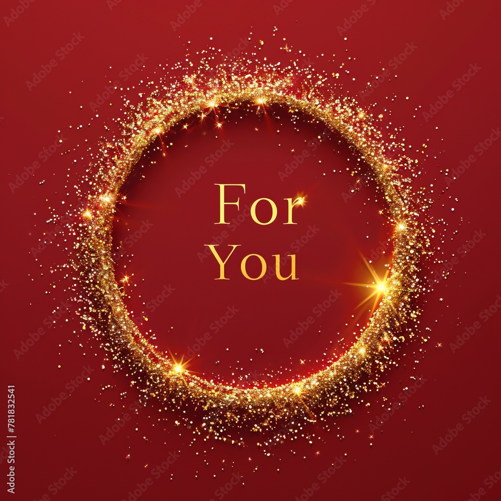 A circular frame decorated with golden sparkles. It creates a glowing light against the red background. Suitable for celebration occasions Complex branding or the context of exquisite design