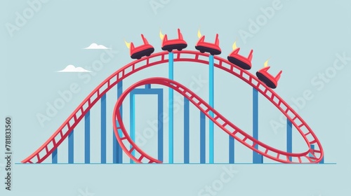 Red roller coaster, flat minimalistic isolated style illustration