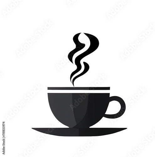 Coffee tea cup collection black and white  black symbol with steam  smoke and aroma. Vector illustration. Isolated on white background.