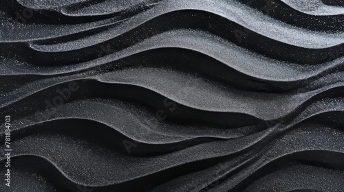 Futuristic waves in black and white, abstract dark background