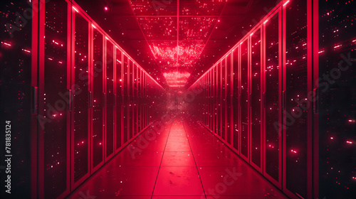 Secure Server Room in Red Alert, Digital Security Under Threat, Visualizing Cyber Defense
