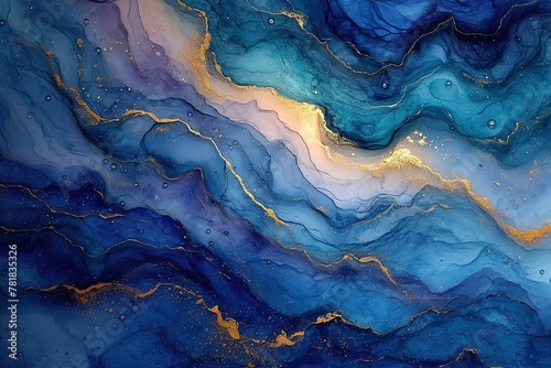 Currents of translucent hues, snaking metallic swirls, and foamy sprays of color shape photo