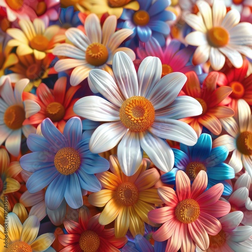 3D Flower Colored Daisy Background. Generative AI. © visoot