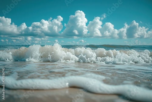 foamy waves rolling up in ocean