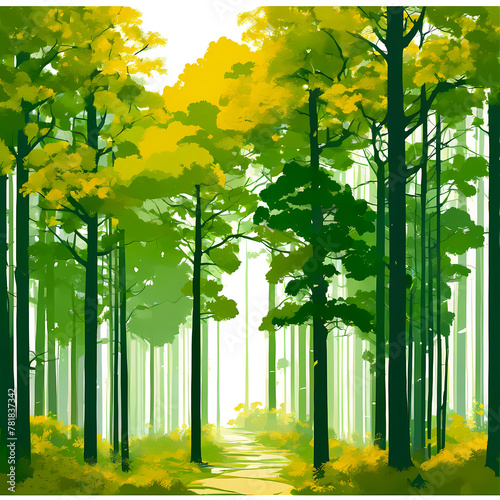 forest green trees silhouette nature and park landscape isolated vector background  autumn forest landscape  generative AI 