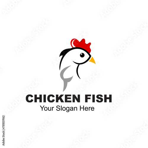 chicken fish logo design concept vector illustration