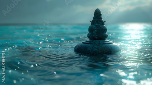 A peaceful Shivlinga, representing calmness and divine power, bright background, water around