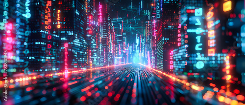 Speeding Through the Digital City, Futuristic Network Connections, Urban Technology in Motion