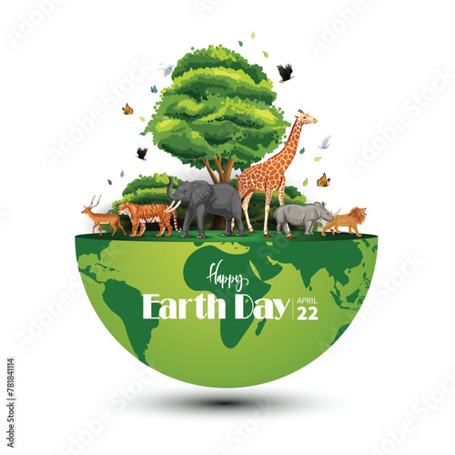 Animals in forest, Creative design world environment and earth day drawing and painting concept. vector illustration design