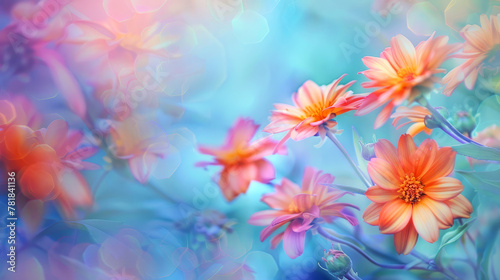 Vibrant abstract floral backdrop with radiant blooms and bokeh effects suggesting joy and spring freshness © thanakrit