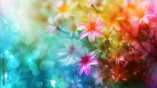 Vibrant abstract floral backdrop with radiant blooms and bokeh effects suggesting joy and spring freshness
