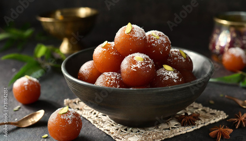 Bowl of gulab jamun sweet.	
