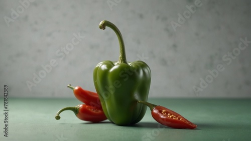 red pepper isolated on green background