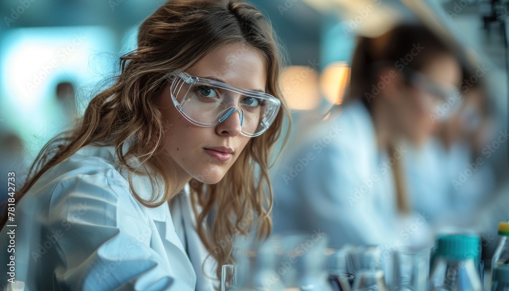 A woman with black hair and glasses smiles while working in a lab A woman with black hair and glasses smiles while working in a lab