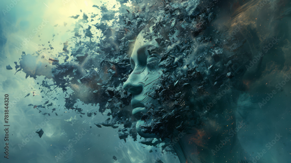Highresolution depiction of an AI's dream collapsing into digital