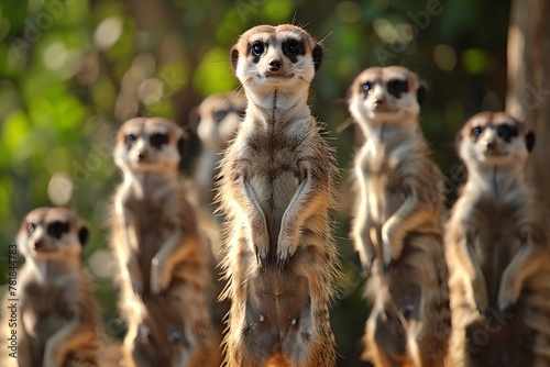 Vigilant Meerkats Showcasing Social Structure and Alertness in Desert Savanna