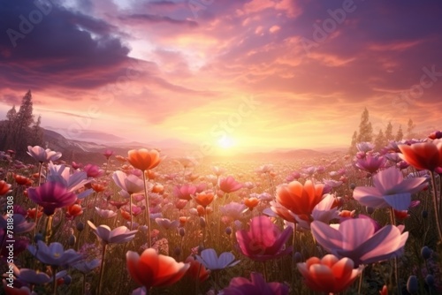 Flowers in the field on the background of the sunset © Aida