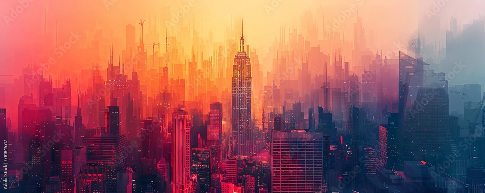 City skyline transformed into abstract geometric art.