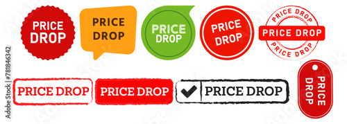 price drop stamp and speech bubble label sticker sign business marketing sale