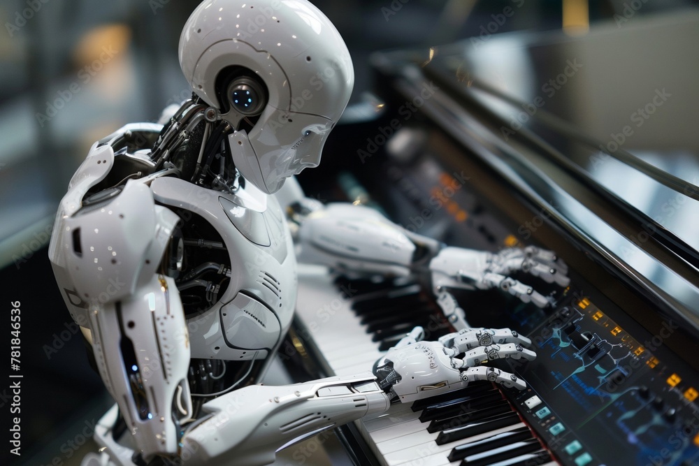 Fototapeta premium A robotic musician who plays complex melodies with impeccable technique and emotion.