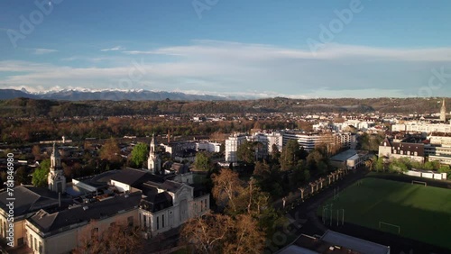 Drone shot of Pau, France, skyline. 4K