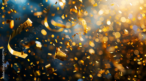 Golden Confetti Rain, Celebration Ambiance Style, Party Event Background Concept