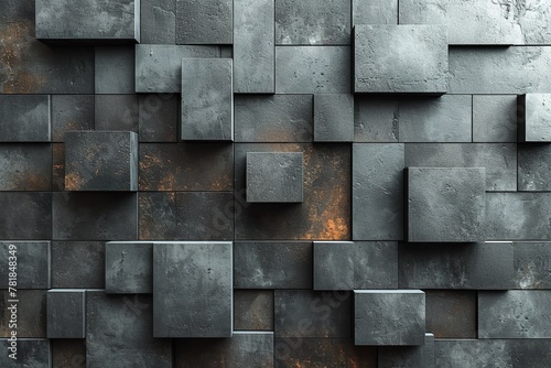 Rectangular Tiles arranged to create a Concrete wall. Polished, 3D Background formed from Futuristic blocks