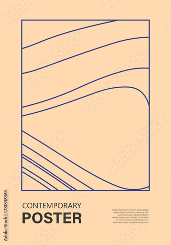 Minimal 20s geometric design poster, vector template with line art shapes