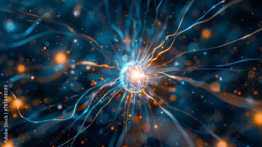 Fototapeta premium High-tech image of a neural network's last transmission, a bright flash before succumbing to darkness,