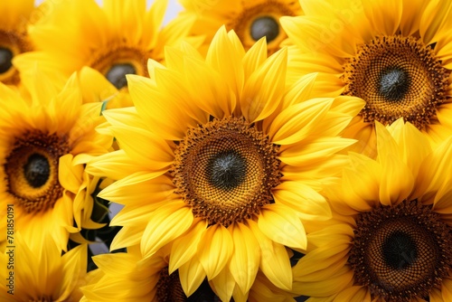  sunflowers are in full bloom. Take close-up photos The stamens are clearly visible.  photo