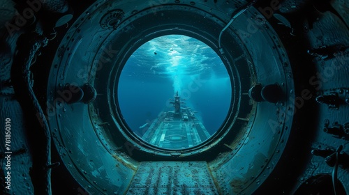 Carrier viewed through the periscope of a submarine, intriguing underwater perspective, photo