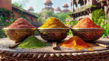 Traditional Spices and Herbs, Colorful Ingredients for Exotic Cooking, Market Selection of Curry and Paprika