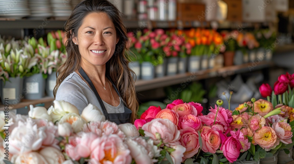 Female Florist Smiling in Flower Shop Female Florist Smiling in Flower Shop