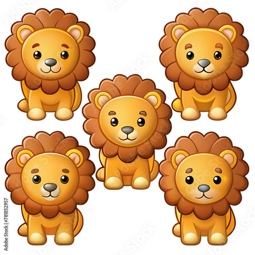 Set of Cartoon lion stickers isolated on transparent background