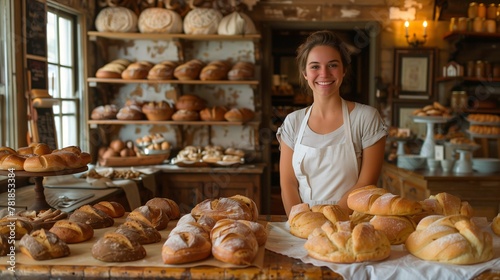 Female Baker Smiling in Artisanal Bread Shop