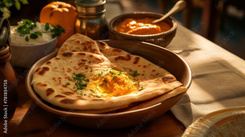 Traditional Middle Eastern breakfast with hummus and flatbreads Traditional Middle Eastern breakfast with hummus and flatbreads
