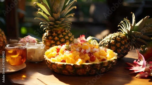 Breakfast inspired by Hawaii with poi and pineapple photo