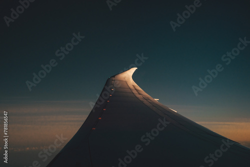 Airplane Wing in Dim Light at Blue Hour photo