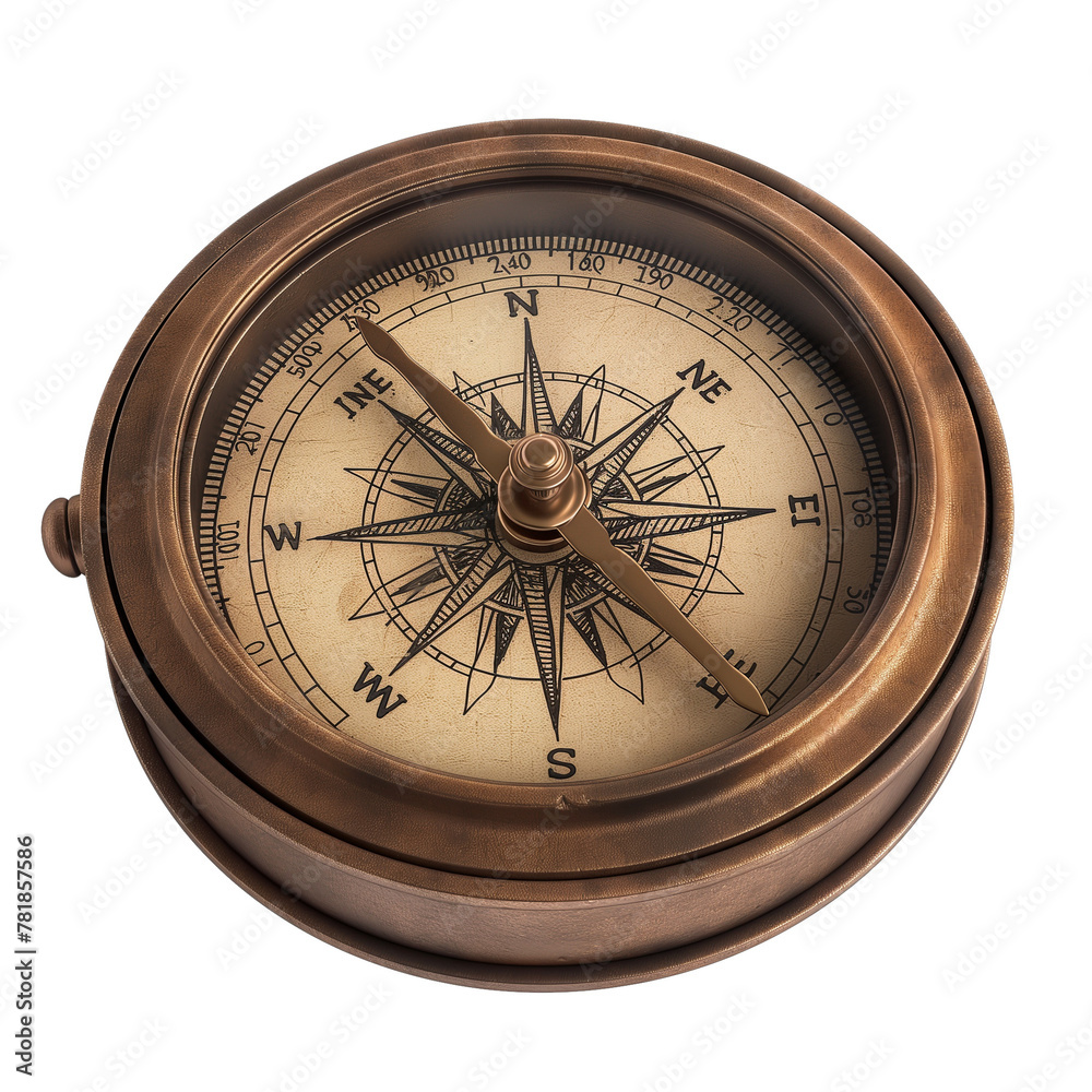 brass antique compass isolated on white
