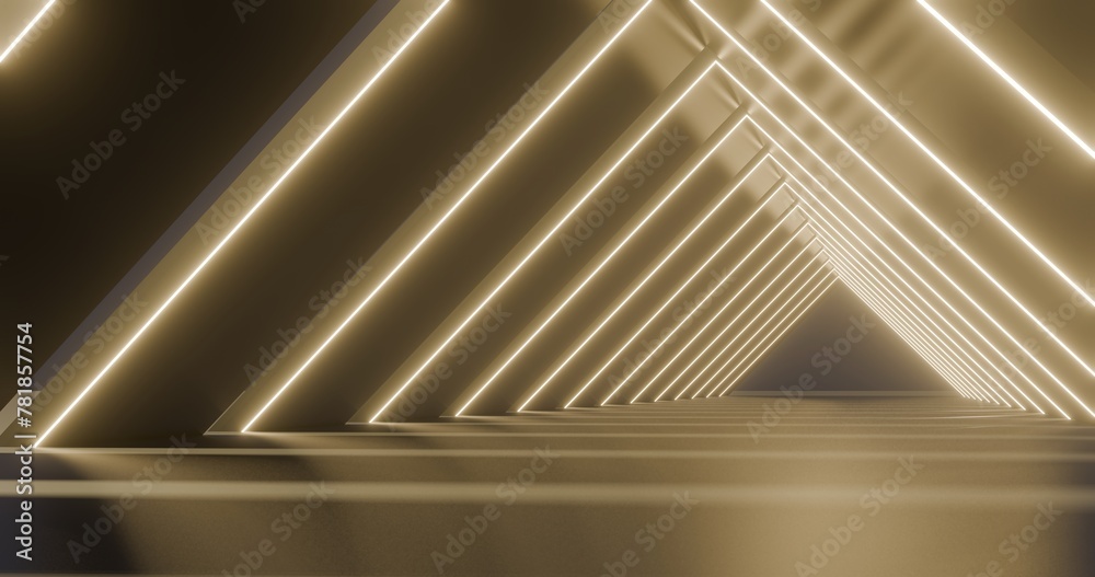 Fototapeta premium Futuristic architecture background empty geometric interior with glowing lamps in dark tunnel 3d render