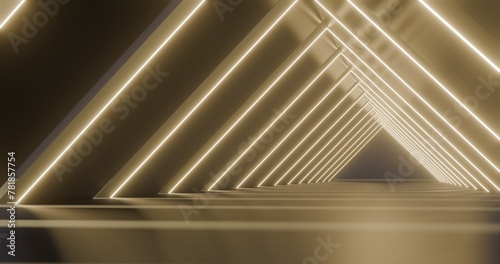Fototapeta Naklejka Na Ścianę i Meble -  Futuristic architecture background empty geometric interior with glowing lamps in dark tunnel 3d render
