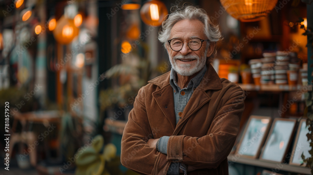 custom made wallpaper toronto digitalHappy smiling confident european middle aged older adult man small local business owner standing outside own cafe looking away and dreaming. Old senior entrepreneur portrait. Entrepreneurship.