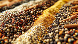 Variety of Spices and Ingredients, Essential Flavors for Exotic Cooking, Colorful Seasoning Powders